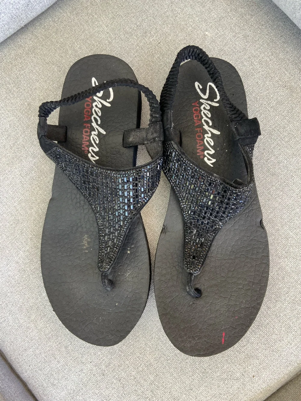 Skechers Black Beaded T-Strap Sandals